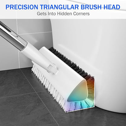 Grout Brush with Long Heavy Duty Handle, 180° Swivel Floor Scrub Brush, V-Shaped Grout Line Scrubber with Stiff Bristles, Cleaning Brush for Deep Cleaning Tile Grout, Shower, Kitchen, and Concrete