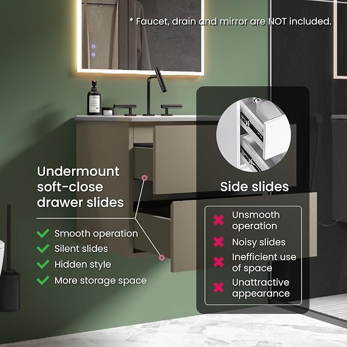 24" Bathroom Vanity with Sink, Modern Floating Vanity with Double Soft Closing Drawers, Large Storage for Small Space, Space Gray, Fully Assembled - Iris Collection