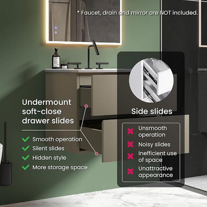 24" Bathroom Vanity with Sink, Modern Floating Vanity with Double Soft Closing Drawers, Large Storage for Small Space, Space Gray, Fully Assembled - Iris Collection