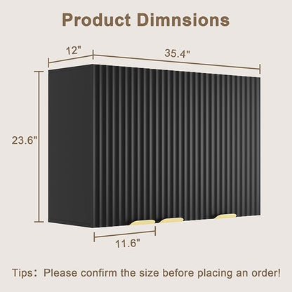 ChooChoo Bathroom Wall Cabinet, Laundry Room Cabinet with 3 Fluted Doors | Kitchen Storage Cupboard Cabinet with Adjustable Shelf, Fluted Wall-Mounted Medicine Cabinet for Kitchen, Garage, Black