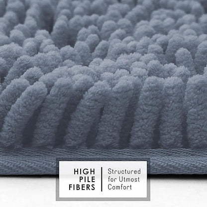 Hearth & Harbor Bathroom Rugs, Chenille Bath Mat - Machine Washable Bath Mats for Bathroom Non-Slip Backing Rubber, Quick Dry Bathroom Mat, 17 x 24 - Stone Blue