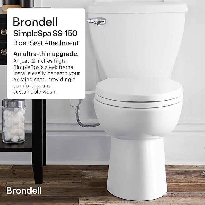 Brondell Bidet - Thinline SimpleSpa SS-150 Fresh Water Spray Non-Electric Bidet Toilet Attachment in White with Self Cleaning Nozzle and SafeCore Internal Valve