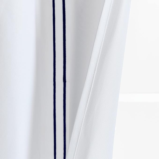 Lush Decor Hotel Collection Shower Curtain Single 72" W x 72" L White & Navy - White Shower Curtains for Bathroom - Bathroom Curtain - Modern Decor
