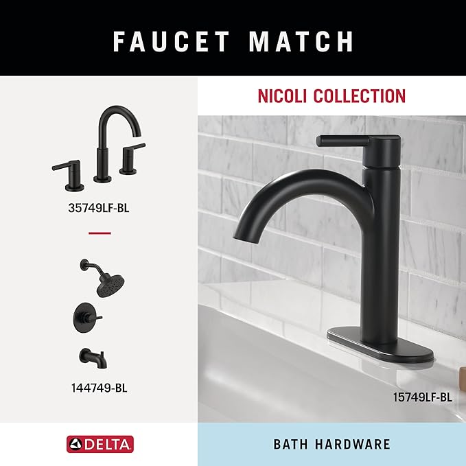 Delta Nicoli (4-Pack) Bathroom Set Matte Black 18" Towel Rack, Toilet Paper Holder, Hand Towel Holder, Towel Hook| Bathroom Accessory Set Towel Holder 4-Piece Hardware Set NIC64-MB