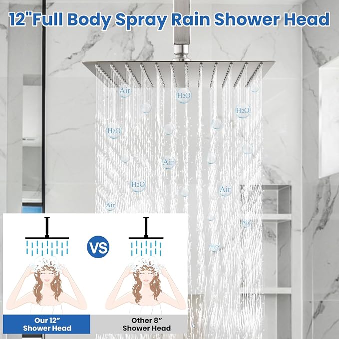 Airuida 12 Inch Brushed Nickel Shower Faucet Set,Rainfall Shower System | Ceiling Shower Head,Male Thread Rough-in Valve,Ceiling Mount,Single Handle