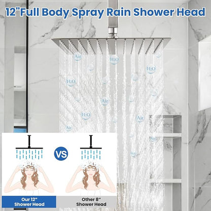 Airuida 12 Inch Brushed Nickel Shower Faucet Set,Rainfall Shower System | Ceiling Shower Head,Male Thread Rough-in Valve,Ceiling Mount,Single Handle