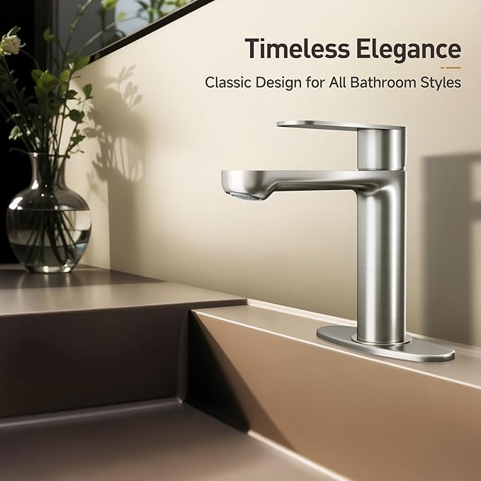 Single Hole Bathroom Faucet | 6.7" Brushed Nickel Single Handle Bathroom Faucet with 304 Stainless Steel Body, Spot-Free Finish & Anti-Splash | Premium Ceramic Valve, Easy Installation