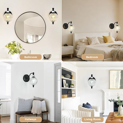 1 Piece Matte Black Wall Sconce, 1-Light Mid Century Farmhouse Style Wall Sconce with Globe Glass Shade, Retro Light for Bathroom, Bedroom, Living Room, Powder Room