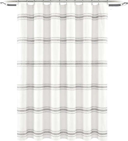 Lush Decor Farmhouse Stripe Cotton Shower Curtain, 72" W x 72" L, Gray - Striped Bathroom Curtain - Fabric Shower Curtains - Farmhouse Bathroom Decor