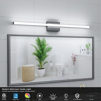 42Inch LED Bathroom Vanity Light Bar 5700K Dimmable Led Bathroom Light Over Mirror Modern Bath Wall Light Cool White ETL Certified 40W