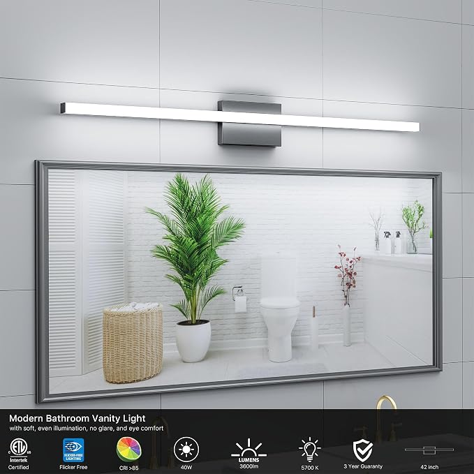 42Inch LED Bathroom Vanity Light Bar 5700K Dimmable Led Bathroom Light Over Mirror Modern Bath Wall Light Cool White ETL Certified 40W 2Pack
