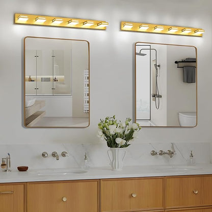LED Modern Bathroom Light Fixtures, 6-Light 48-Inch Gold Vanity Lights for Bathroom Lighting Fixtures Over Mirror, 350° Rotatable Acrylic, 6000K Cool White Wall Lamp
