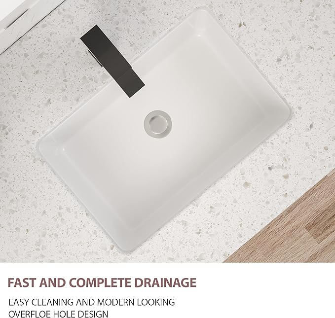 Dcolora Undermount Bathroom Sink Rectangle 18"x12" White Porcelain Ceramic Rectangular Vessel Sink Under Counter Lavatory Vanity Bath Sink Bowl Basin With Overflow