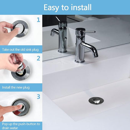 QYHNYJF Bathroom Sink Stopper with Hair Catcher – Universal Pop-Up Drain Strainer for 1.1–1.5 inch US Standard Sink Drain Holes, Anti-Clog Basin Stopper, Silver