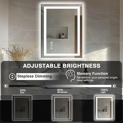 EchosLife 24"x32" LED Bathroom Mirrors for Wall | Backlit + Front Lit, Anti-Fog, Stepless Dimmable, 3 Colors, Memory, Tempered Glass, UL Listed, Horizontal/Vertical