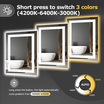 Hivone 28"X20" LED Bathroom Mirror with Lights, Anti-Fog, Dimmable, Backlit + Front Lit, Smart Bathroom Vanity Mirror, Memory Function, Shatterproof, Tempered Glass (Horizontal/Vertical)