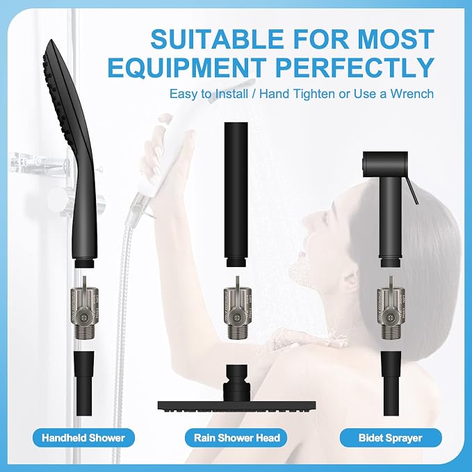 Shower Head Shut Off Valve with Long Handle Lever, 1/2" NPT Stainless Steel | 1/4-Turn Mini Ball Valve, 304 Stainless Steel, Leak-Free, Showerhead Flow Control Water Saver Regulator, Teflon Tape Included