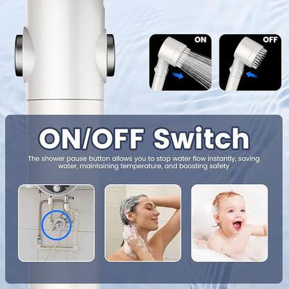 Filtered Shower Head with Handheld,High Pressure 5 Mode Shower with Filters | ON/OFF Switch Shower Filter Head for Hard Water, Remove Chlorine, Reduce Dry Itchy Skin,Holder & 60'' Hose Showerhead