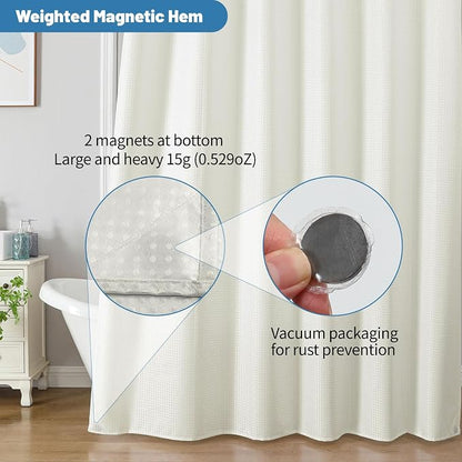 2-in-1 Waterproof Fabric Shower Curtain - No Separate Liner Needed, Hotel-Style Waffle Weave, Effortless Cleaning & Washable Bathroom Shower Curtain Set,72Wx72H,Cream