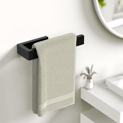HUFEEOH Hand Towel Holder, Stainless Steel Bathroom Towel Holder Towel Bar, Matte Black Dish Towel Hanger Wall Mount Kitchen Towel Rack Heavy Duty Hand Towel Racks for Bathroom