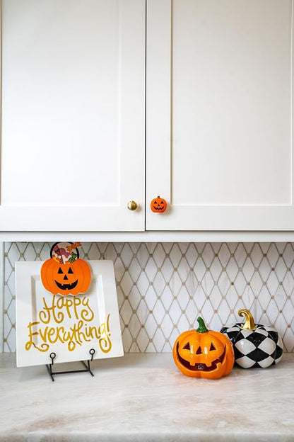Knobēz 12pk Jack o Lantern Decorative Knob Covers for Halloween Decor | Stretchy autumn seasonal accents fit 1 to 1.5 in round or square cabinet hardware for kitchen, bathroom, and dressers
