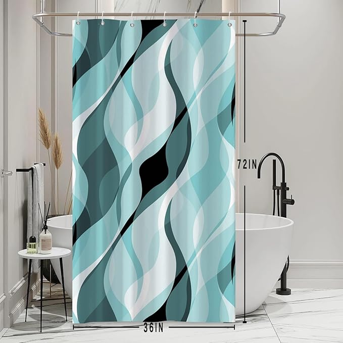 Stall Shower Curtain, Small Teal Shower Curtain Set for Bathroom Waterproof Turquoise Shower Curtain Set with Hooks, 36x72 Inch