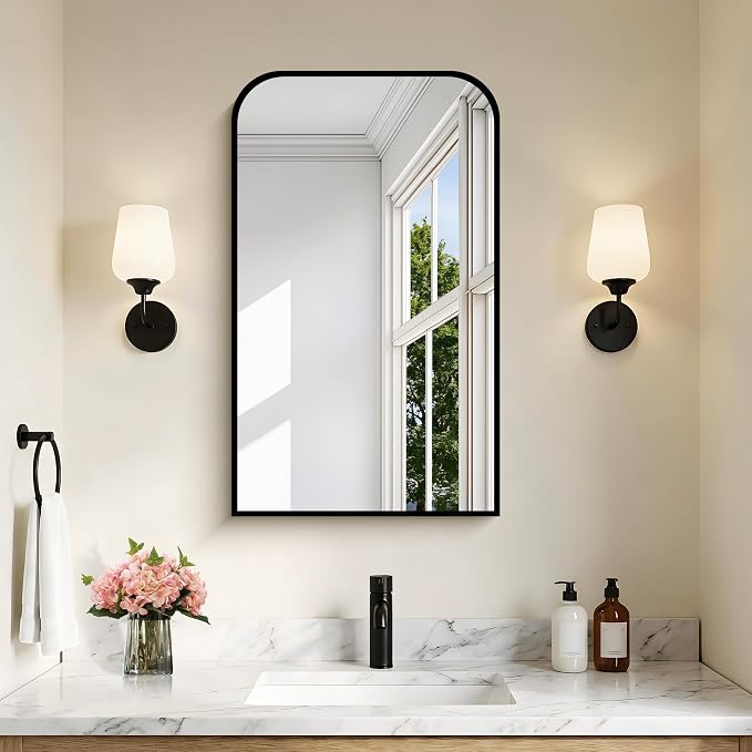 COFENY Bathroom Mirror, 18x30 inch Black Rectangle Wall Mounted Mirror with Thin Frame, Bathroom Vanity Mirrors for Over Sink, Entryway, Living Room, Bedroom
