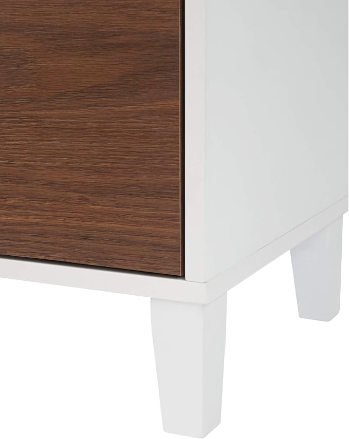 Teamson Home Tyler Wooden Storage Floor Cabinet, White and Walnut | Freestanding cabinet, Adjustable shelves