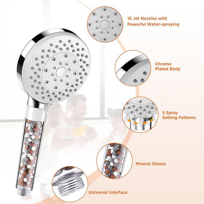 Filtered Shower Head with Handheld | High Pressure & Water Saving Shower Head, 5-Spray Modes for Bathroom & Spa Use | Easy Installation, Ideal for Families/Eco-Conscious Users (Silver)