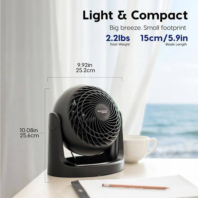 IRIS USA WOOZOO Small Desk Fan, 360° Vertical Tilt, Quiet Table Fan, Black | 52ft Max Air Distance, 30 db, Table Top Fan for Bedroom, Office, Dorm, Kitchen, Air Circulator
