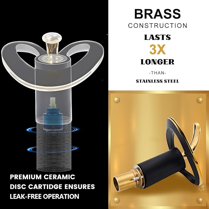 Black Gold Waterfall Sink Single Hole Vanity 1 Handle Brass Modern Unique Bathroom Faucets, 2 Tone Single Lever Copper Swan Style Vessel Hollow Faucet with Deck Plate for 3 Hole