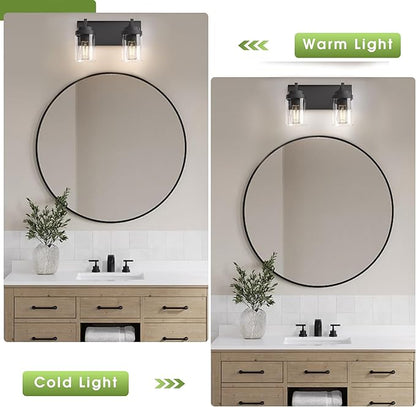 Espird Bathroom Vanity Fixtures, 2 Light Matte Black Vanity Light with Clear Glass Shade, 15in Farmhouse wall Light, Lighting Fixture Over Mirror for Bathroom