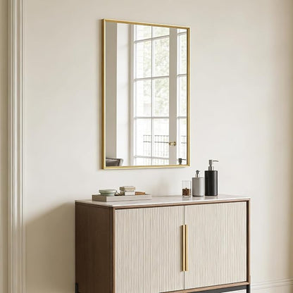 Bathroom Mirror 30" x 20" Brushed Gold Beveled Framed Mirror for Over Sink | Rectanglar Modern Farmhouse Wall Mirror, Tempered Glass, Anti-Rust, Hangs Horizontally or Vertically