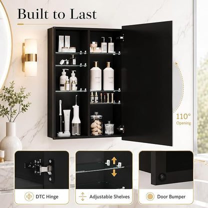 16 x 24 Medicine Cabinet with Mirror, Frameless Beveled Edge Bathroom Medicine Cabinet Wall Mount or Recessed, Pre-Assembled Aluminum Vanity Cabinet with Adjustable Shelves & Soft Close