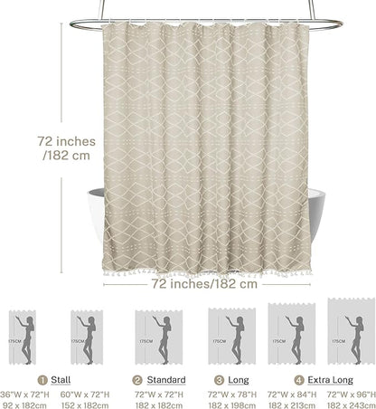 Beige Boho Woven Fabric Cute Shower Curtain, 72 x 72 Tufted Chevron Textured Striped Modern Farmhouse Minimalist Cloth Shower Curtain for Bathroom