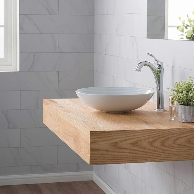 KRAUS Viva™ Round White Porcelain Ceramic Vessel Bathroom Sink, 16 1/2 in. D x 4 3/8 in. H, KCV-203GWH