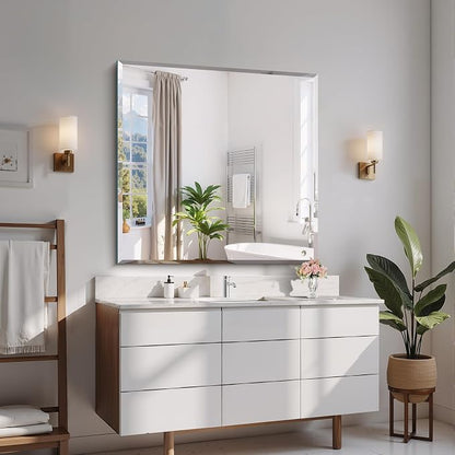 CILIBER Beveled Mirror, 36x36 Square Bathroom Mirrors for Wall, 3mm Tempered Glass Large Frameless Vanity Mirror Over Sink with Beveled Edge for Bathroom,Bedroom,Living Room and Entryway