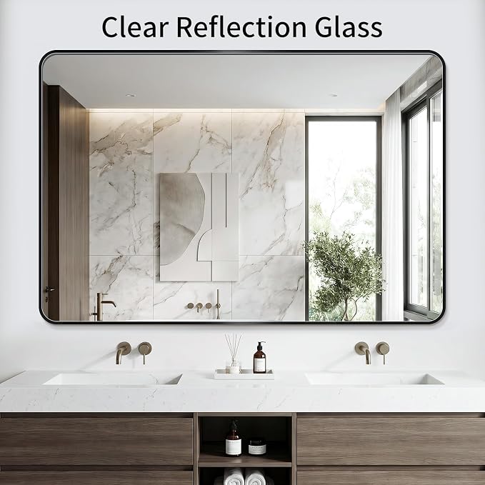 Bathroom Mirror 40"x50" Matte Black Rectangle Bathroom Wall Mirror for Over Sink, Modern Large Vanity Mirror, HD Tempered Glass, Anti-Rust Aluminum Alloy Frame, for Living Room, Bedroom, Entryway