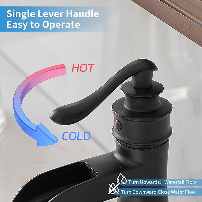 Black faucet with single lever handle on a white background