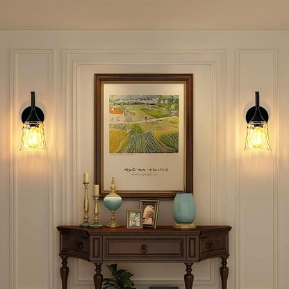 Black Wall Sconce，Modern Bathroom Wall Sconce Lights with Clear Glass Shade, Farmhouse Vanity Light Fixtures for Bedroom Mirror Hallway Entryway