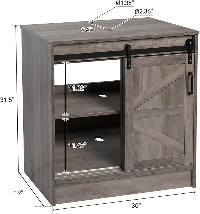30" Barn Door Bathroom Vanity, Farmhouse Style Standing Pedestal Cabinet with Brown Leaf Vessel Sink