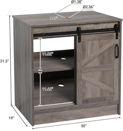 30" Barn Door Bathroom Vanity, Farmhouse Style Standing Pedestal Cabinet with Brown Leaf Vessel Sink