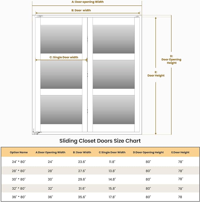 SMARTSTANDARD Bifold Door for 24"x 80" Opening, Tempered Frosted Glass, MDF | Closet Folding Doors with Hardware kit Included, White, Water-Proof PVC Surface, Easy Install, Space-Saving