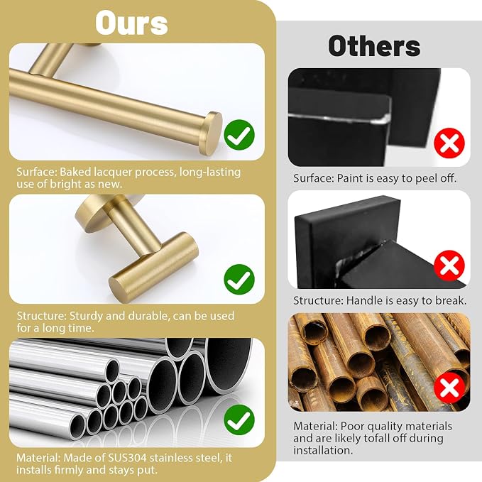 6 Pieces Brushed Gold Towel Bar Bathroom Hardware Set, 23.6Inch Brushed Gold Bathroom Accessories Towel Holder Set, SUS304 Stainless Steel Towel Racks for Bathroom