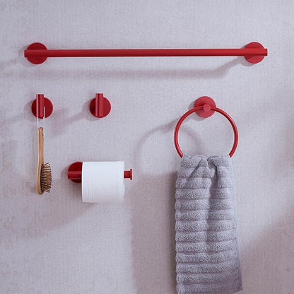 Bathroom Hardware Set,5 Pieces Bathroom Towel Bar Set,24 inch Towel Bar,Towel Ring for Bathroom,Robe Towel Hooks,Toilet Paper Holder Wall Mounted(Drilling),Red,SE96006S-5RED