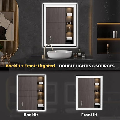 LOAAO 28"X36" LED Bathroom Mirror Black Framed | Anti-Fog, Dimmable, Memory Function, Tempered Glass, Lighted Vanity Mirror for Wall
