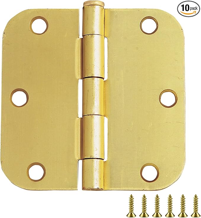 Design House 10-Pack 3.5-Inch x 3.5-Inch Interior Door Hinges with 5/8-Inch Radius, Satin Brass, Heavy Duty Steel Construction, Left- or Right-Handed – Design House, 181404