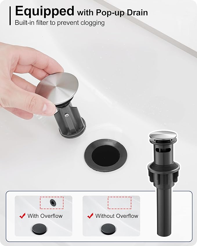 Brushed Nickel Bathroom Faucet Single Handle, Brass Bathroom Vanity Faucet 4 Inch Bathroom Sink Faucet 1 Hole or 3 Holes, Bathroom Faucets with Deck Plate & Pop-up Drain, No Noise