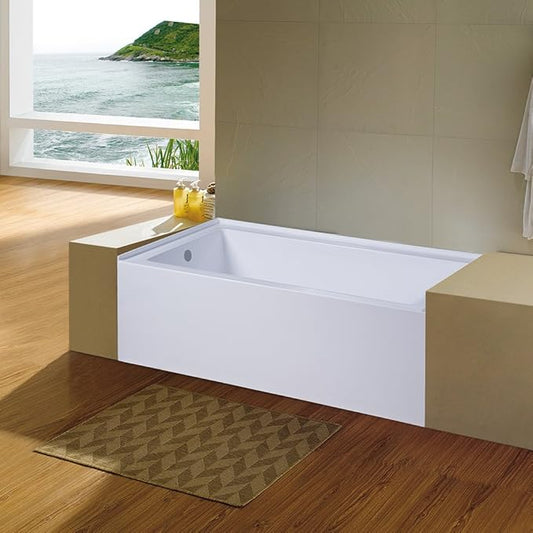 KINGSTON BRASS VTDE603122L 60-Inch Contemporary Alcove Acrylic Bathtub with Left Hand Drain and Overflow Holes, White