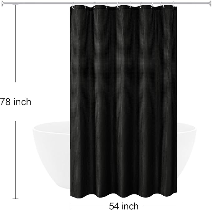 Stall Black Fabric Shower Curtain, 54 x 78 | 78 Inch Long Solid Black Weave Textured Fabric Shower Curtain for Bathroom, Water Repellent